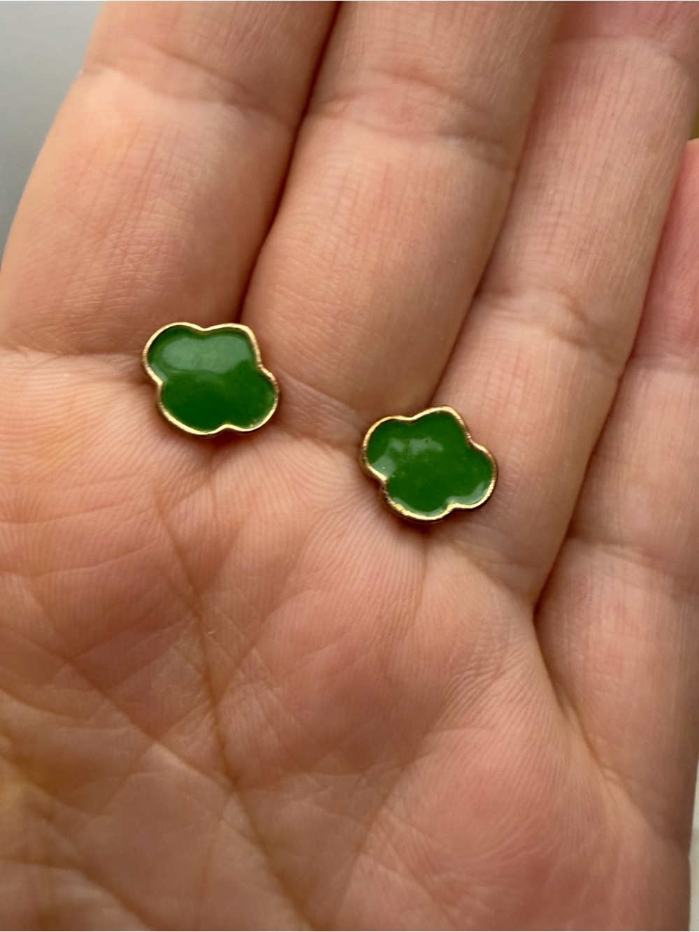 Green Clover Stud Earrings - Gold Trim Women Jewelry